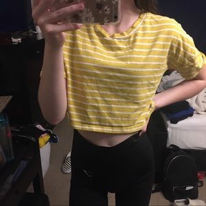 yellow & white striped cropped tee